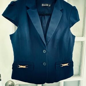7th Ave New York & Co Navy Short-Sleeve Tailored Blazer Vest with Gold Accents